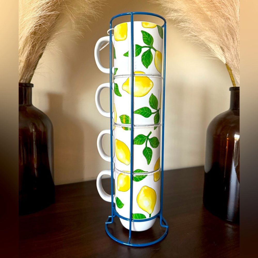 [[NWOT]] Stackable Lemon Mugs ~ Set of 4 w/ Stand